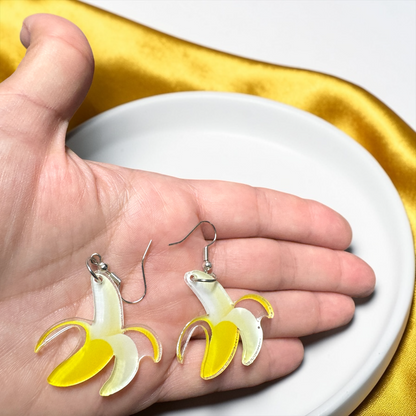 Clear Acrylic Banana Dangle Earrings | Double-Sided Peeled Banana Earrings | Savannah Bananas Inspired | Lightweight Fun Jewelry