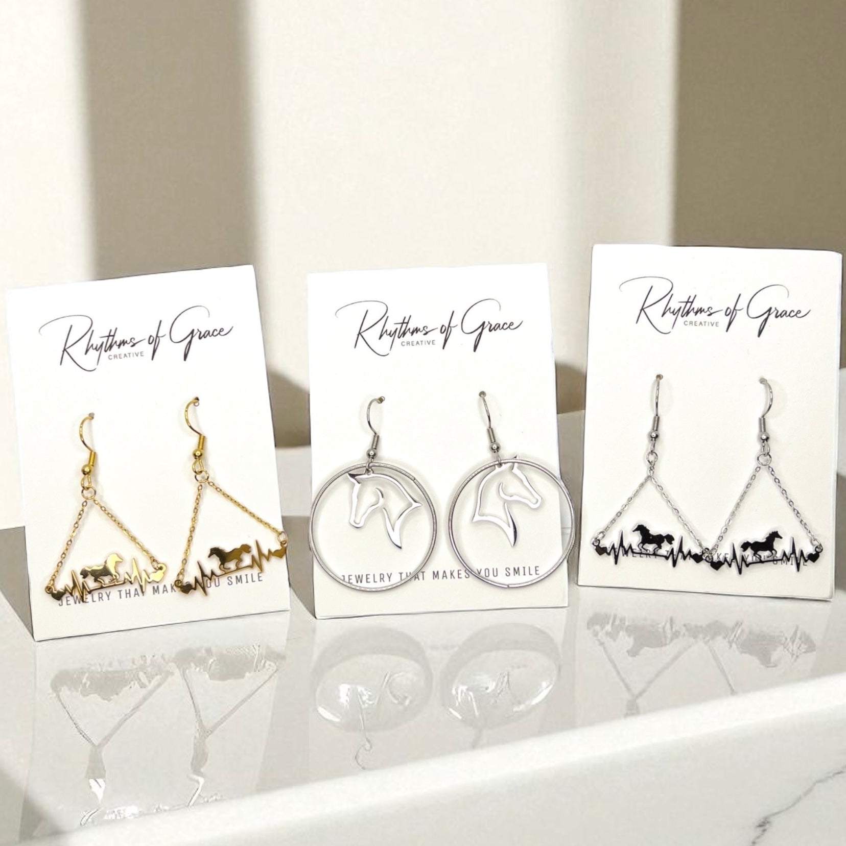 Gallop into Elegance: Stunning Horse Dangle Earrings - Rhythms of Grace Creative
