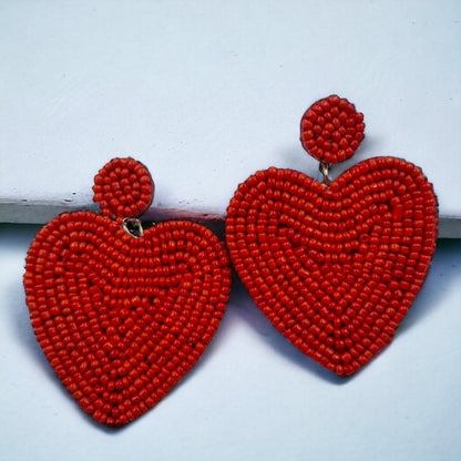 Heartfelt Dangles: Choose Your Vibe with Red or Black Beaded Heart Earrings!