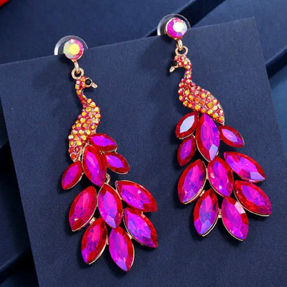 Radiant Peacock Glam Earrings – Feather Your Style with Sparkle!