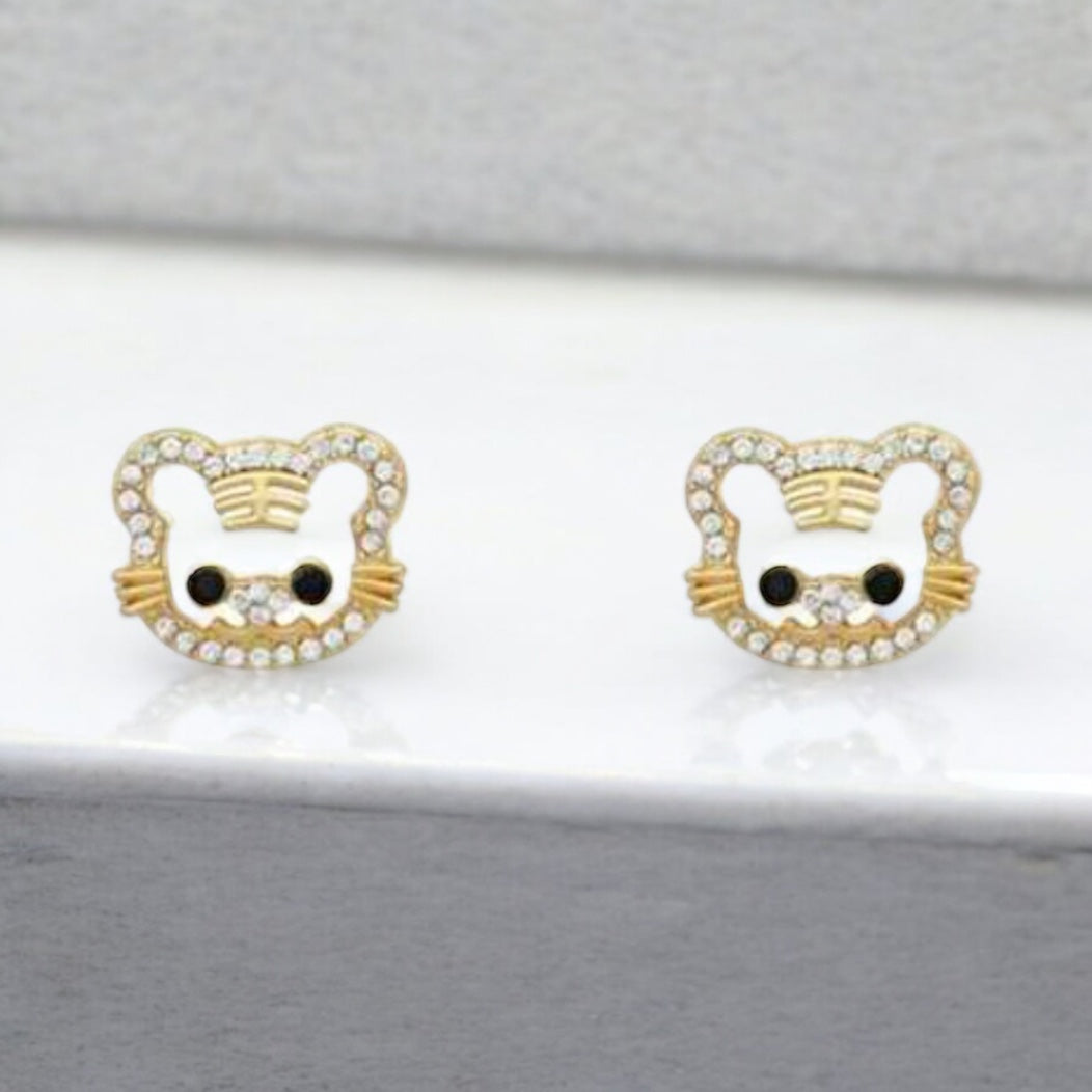 Rhinestone Tiger Earrings - Handmade Earrings, Tiger Studs, Tiger Jewelry, Stud Earrings, Tiny Tigers, Tiger Accessories, Tiger Mom - Rhythms of Grace Creative