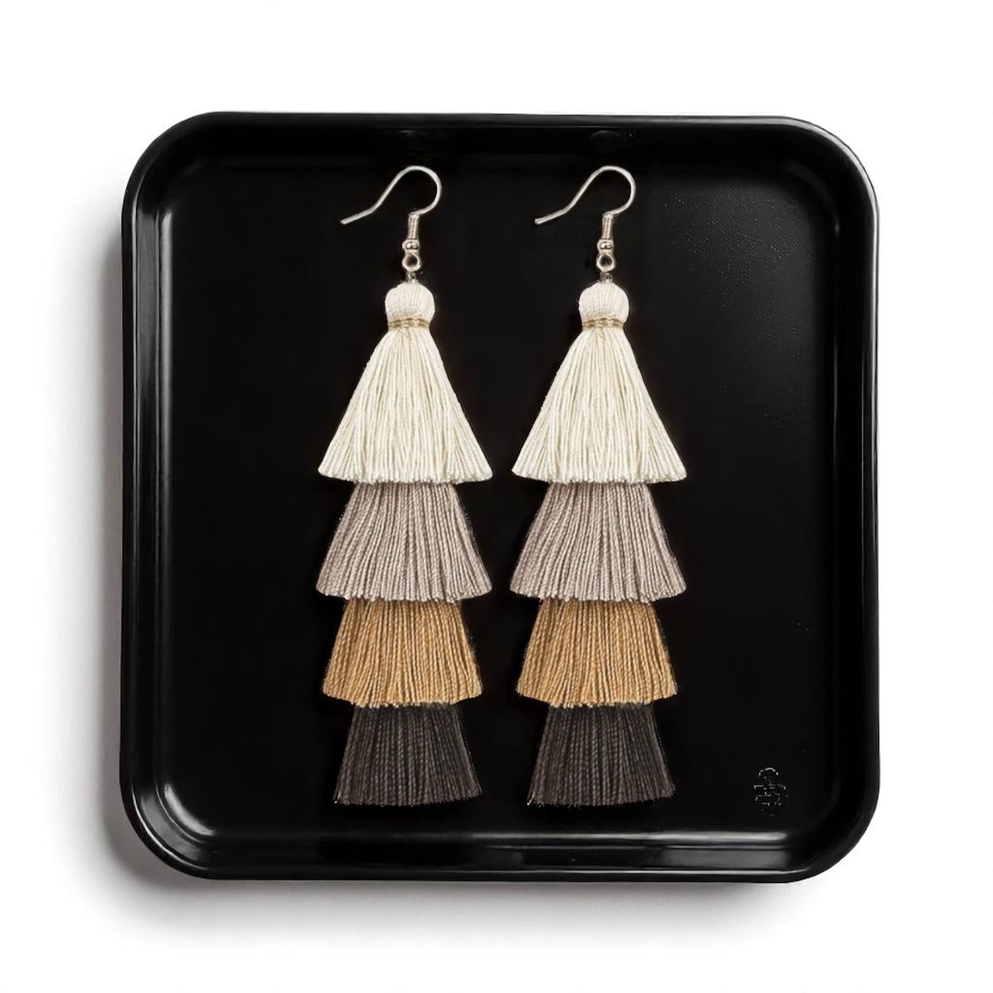 Boho Babe Alert! Tiered Tassel Earrings - Neutral Chic