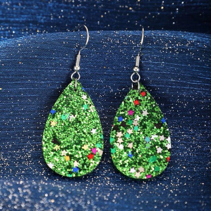 Sparkle & Shine: Green Glitter Teardrop Dangle Earrings ✨