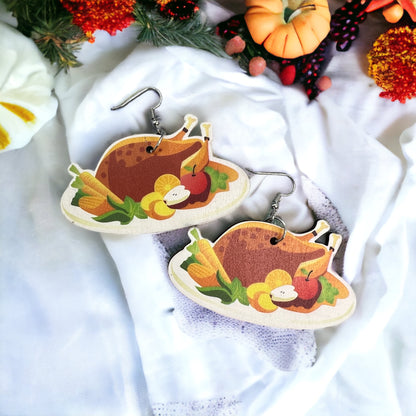 Thanksgiving Dinner Earrings - Thanksgiving Earrings, Thanksgiving Accessories, Turkey Trot, Food Earrings - Rhythms of Grace Creative