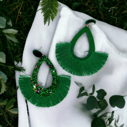 Dazzle in Green: Glitter Fringe Earrings for a Sparkling Statement! - Rhythms of Grace Creative