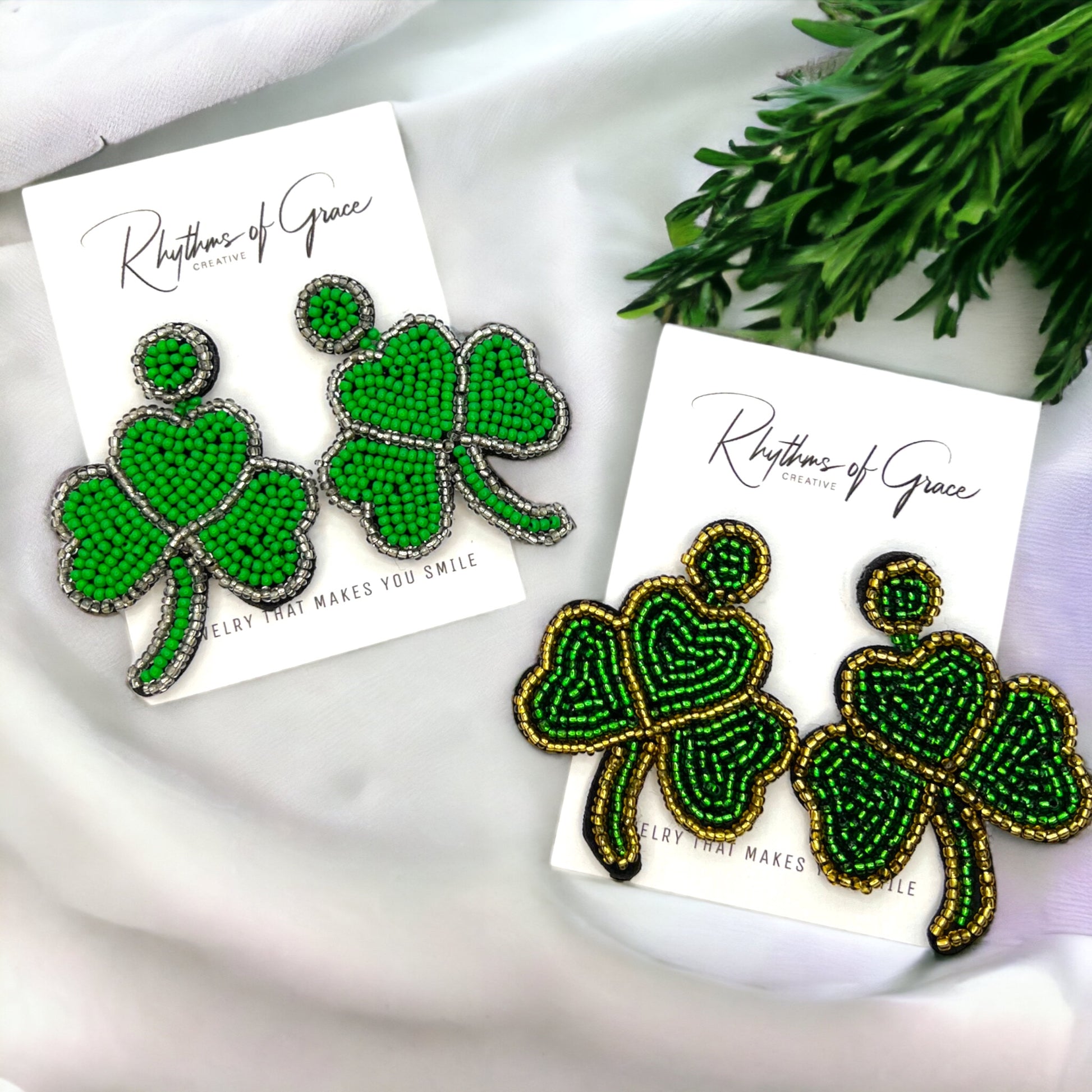 Shake Your Shamrocks – Beaded Clover Earrings with Gold or Silver Sparkle!🍀 - Rhythms of Grace Creative