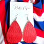 Teardrop Treasures: Red & Blue Faux Leather Dangle Earrings for Ultimate Style!