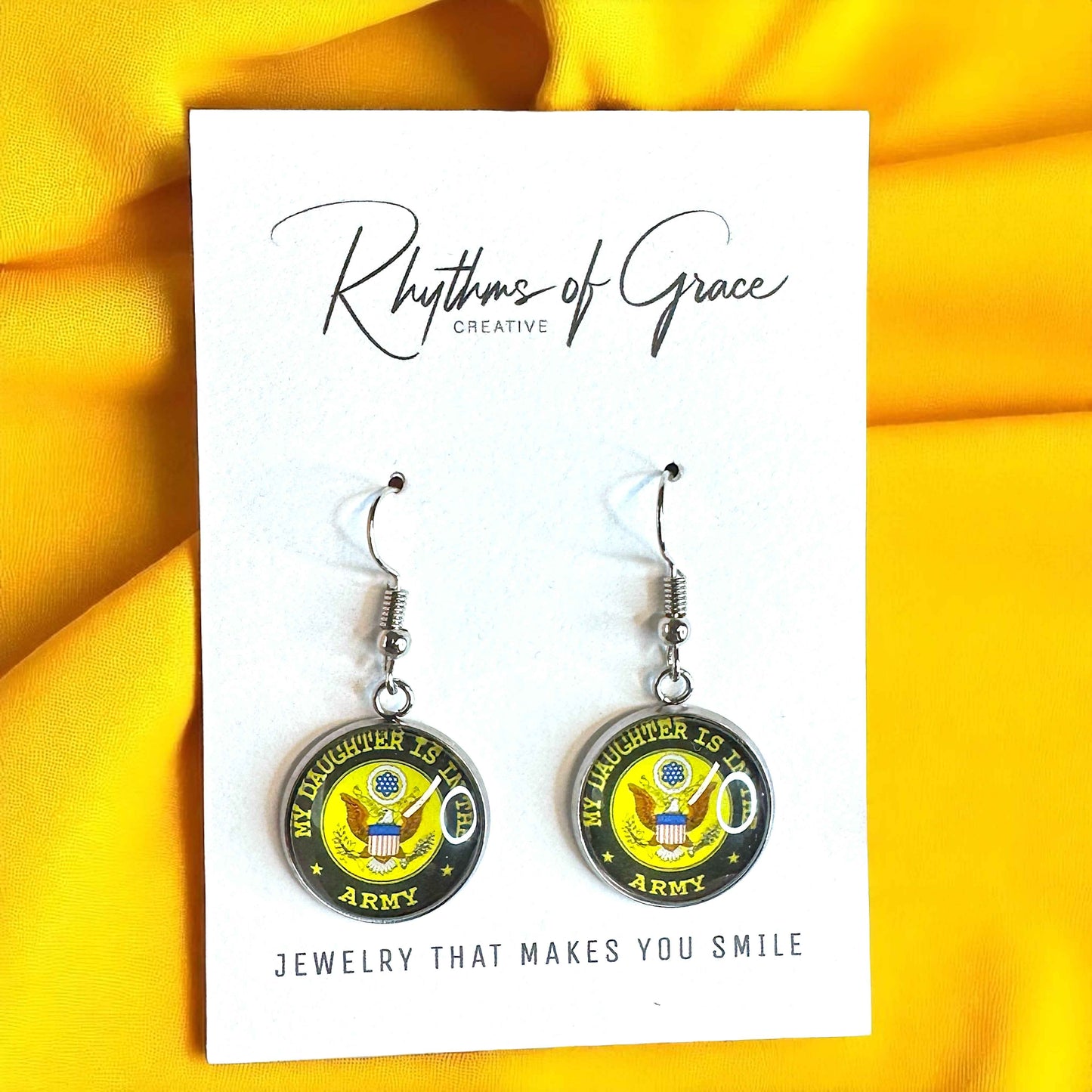Military Mom Marvels: Army Cabochon Dangle Earrings!