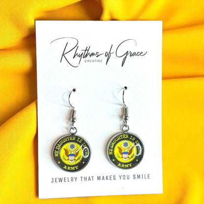 Military Mom Marvels: Army Cabochon Dangle Earrings!