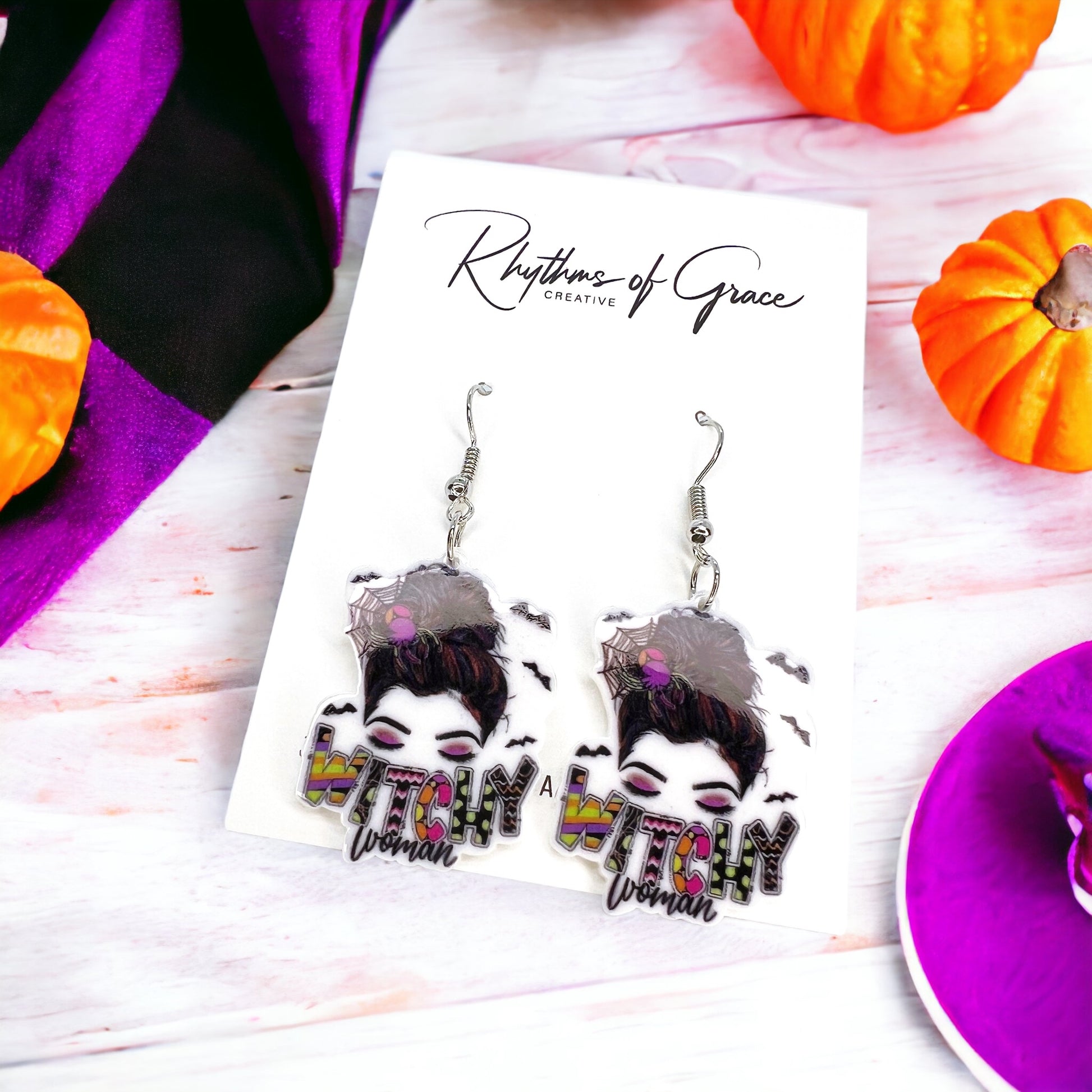 Witchy Woman Dangle Earrings – Acrylic & Stainless Steel Hooks - Rhythms of Grace Creative