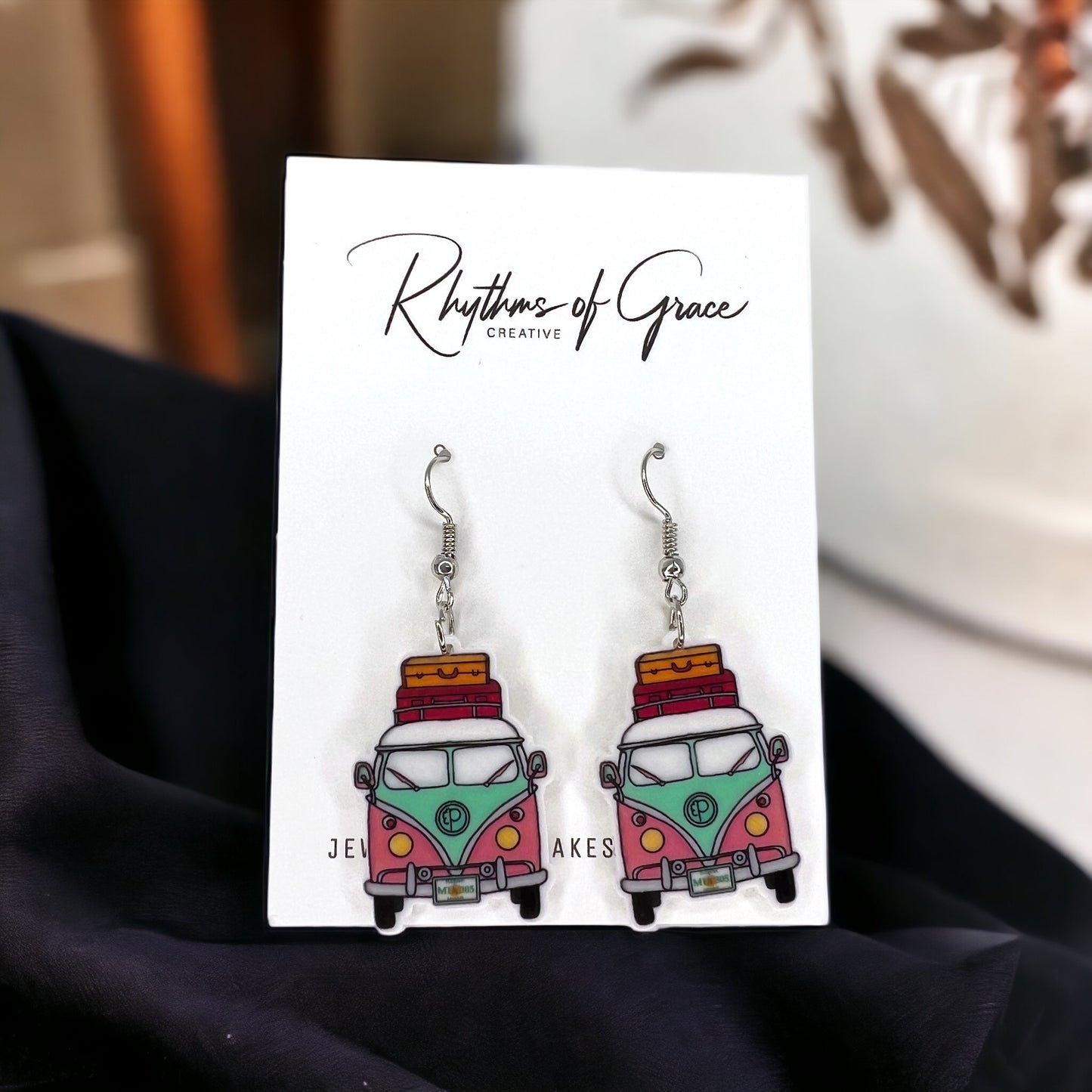 Hippie Van Earrings - Van Accessories, Roadtrip Earrings, Travel Accessories, Flower Power - Rhythms of Grace Creative