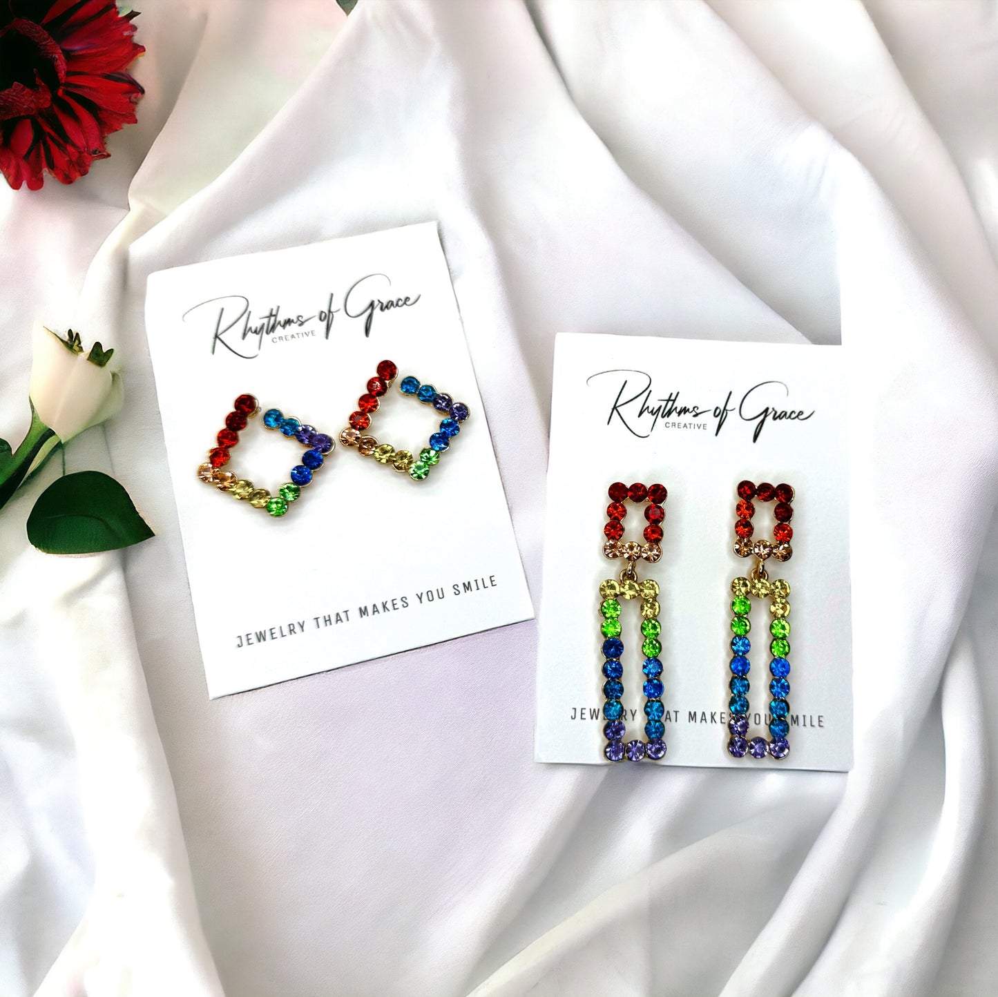 Sparkle with Pride: Rhinestone Rainbow Earrings