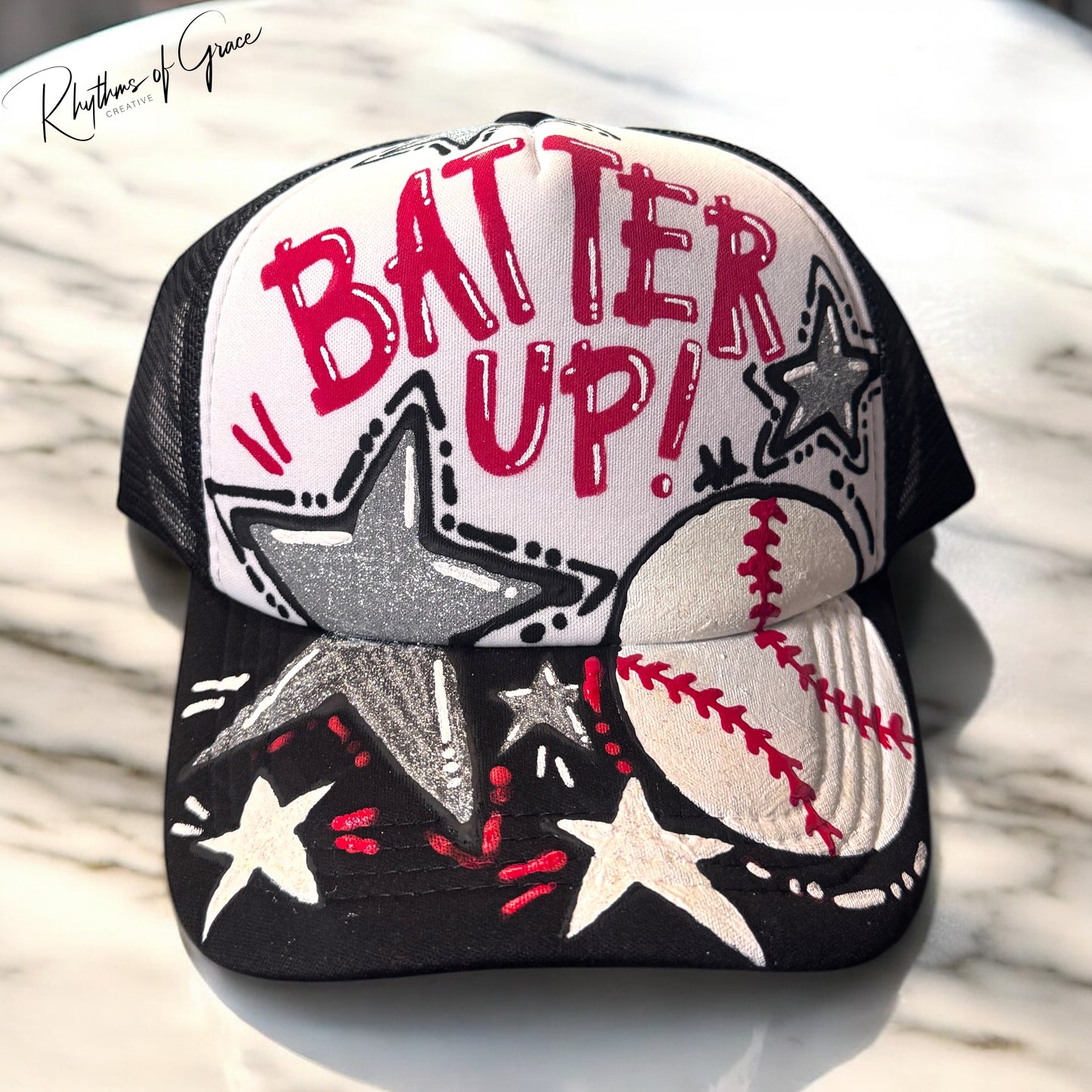 Handpainted Mesh Back Trucker Hat - Score Big with Style! 🎉