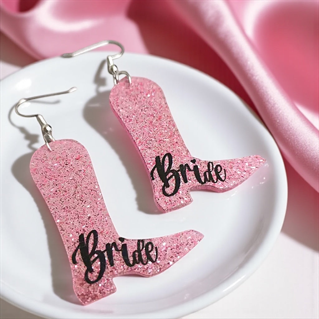 Boot Scootin' Bride Earrings: Saddle Up for Your Bachelorette Bash!