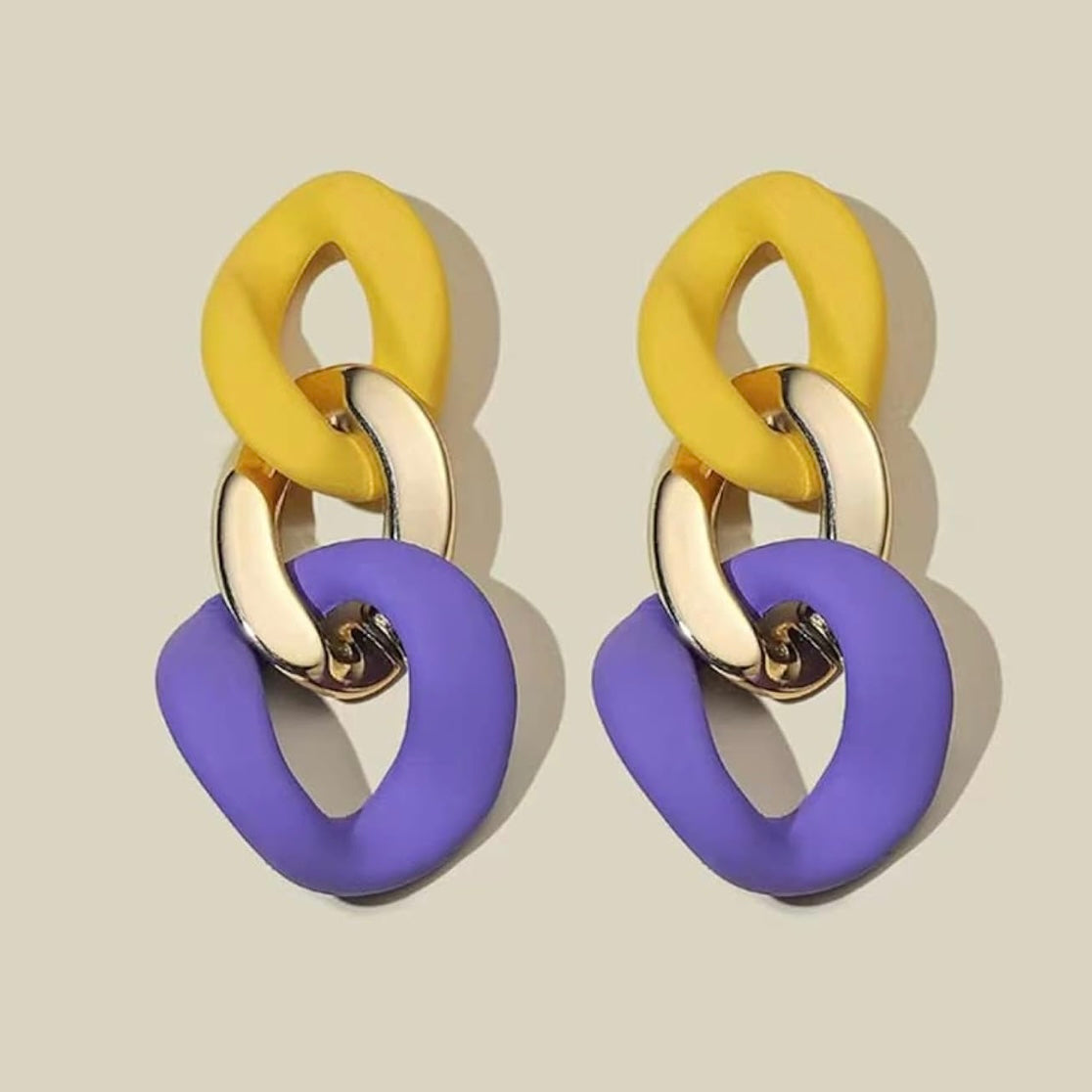 Purple and Gold Earrings - Purple Gold, Louisiana Football, Handmade Earrings, Purple and Gold Jewelry, Purple Earrings, Geode Gift, Tiger - Rhythms of Grace Creative