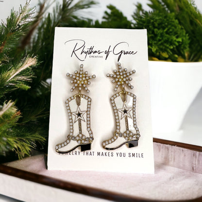 Rhinestone Boots Earrrings - Rodeo Earrings, Bachelorette Earrings, Bachelorette Accessories, Western Style - Rhythms of Grace Creative