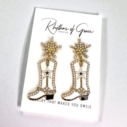 Rhinestone Cowgirl Boot Earrings | Western Rodeo Statement Earrings | Bachelorette Cowgirl Accessories