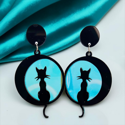 Enchant Your Look with Cat and Moon Earrings - Perfect for Halloween!