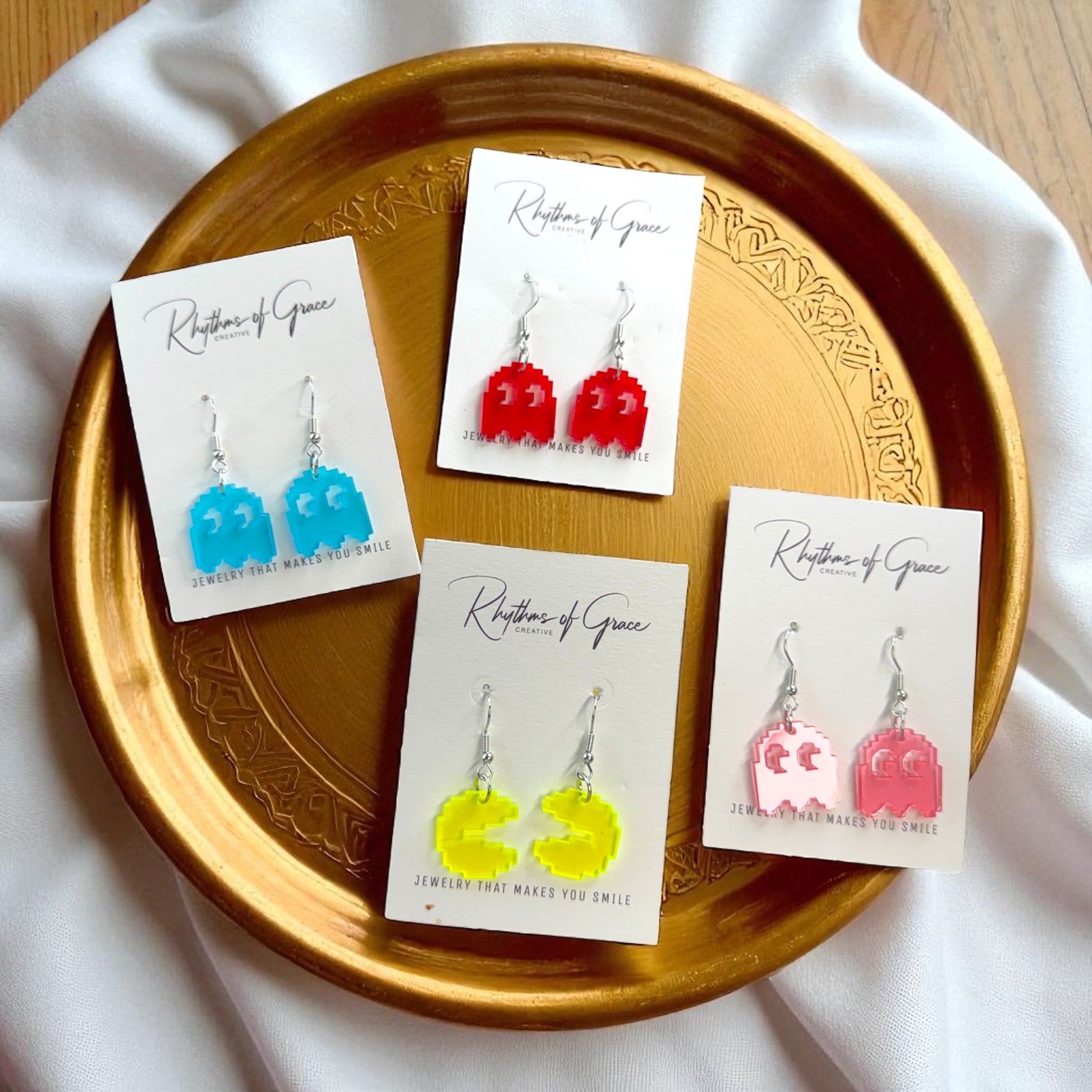 PAC-MAN Party Earrings Set - Embrace 80's Retro with Handmade Dangle Fun! - Rhythms of Grace Creative