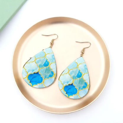 Beach Bliss: Blue, Gold & White Teardrop Dangle Earrings for Stylish Days!