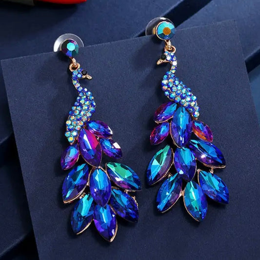 Radiant Peacock Glam Earrings – Feather Your Style with Sparkle!