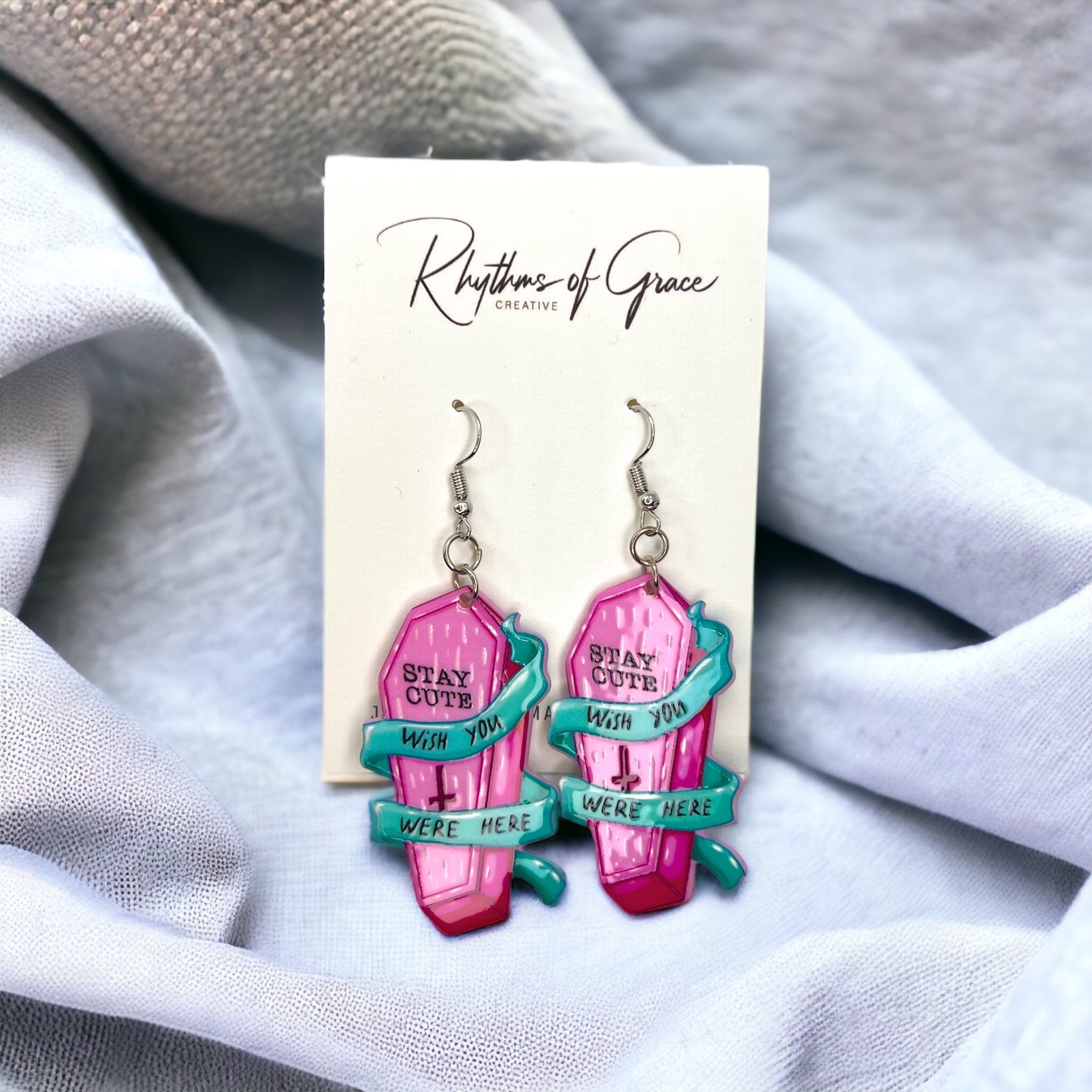 Tombstone Earrings - Halloween Earrings, Coffin Earrings, Halloween Accessories, Halloween Earrings, Undertaker Earrings, Halloween Accessories - Rhythms of Grace Creative