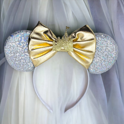 Princess Castle Mouse Ears, Gold Bow, Silver or Gold Castle - Brand New!