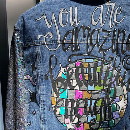 Eras Tour Ready: Dazzling Upcycled Se7en Jacket with Chic Design! Oversized Medium