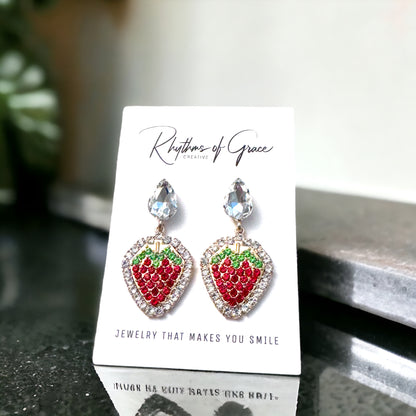 Strawberry Earrings - Strawberry Jewelry, Dangle Earrings, Fruit Earrings, Plant Lady, Handmade Earrings, Strawberry Festival, Strawberries