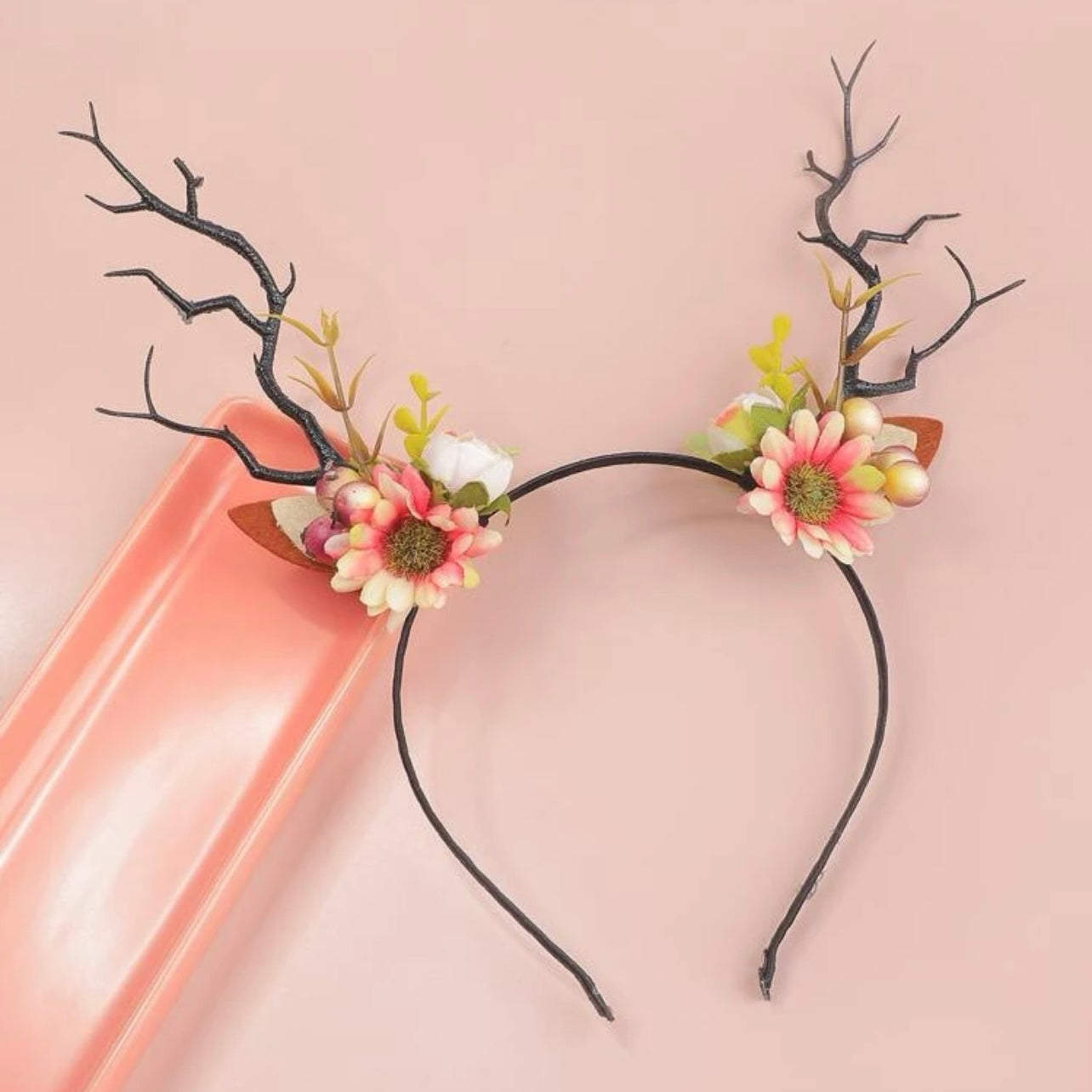 Pink Antler Headband - Handmade Headpiece, Woodland Nymph, Antler Headpiece, Fairy Costume - Rhythms of Grace Creative