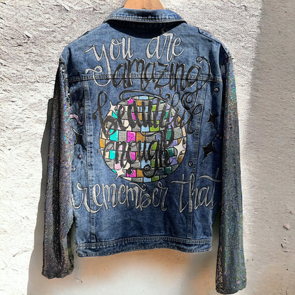 Eras Tour Ready: Dazzling Upcycled Se7en Jacket with Chic Design! Oversized Medium