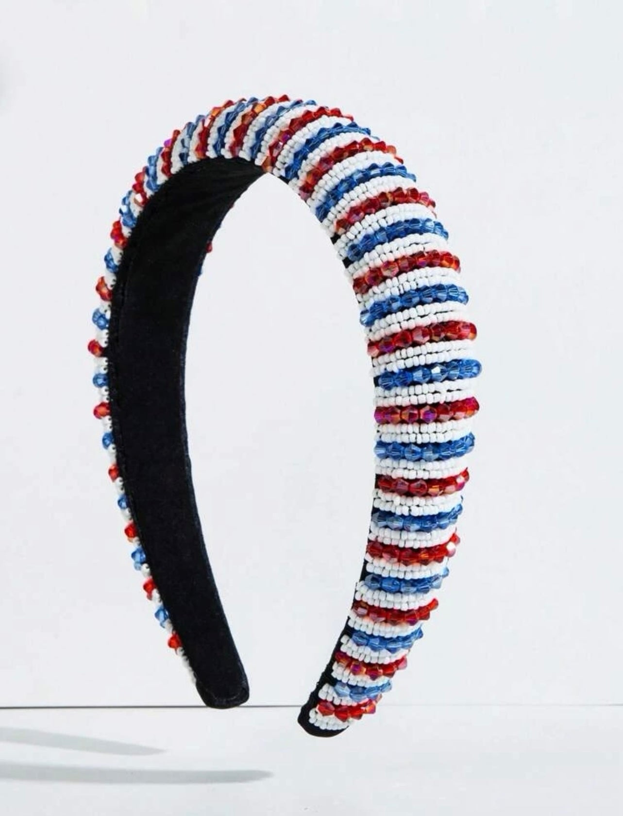 Beaded Patriotic Headband - Handmade Headpiece, Red White and Blue, Stars and Stripes, Military Mom - Rhythms of Grace Creative