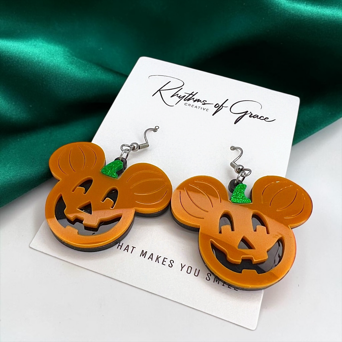 Mouse Pumpkin Earrings - Mouse Ears, Halloween Accessories , Halloween Earrings, Not So Scary Halloween, Pumpkin Earrings