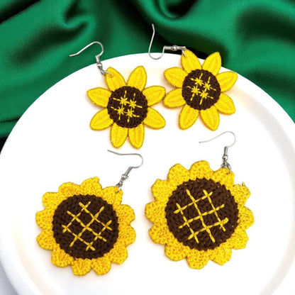 Bloom in Boho Style: Colorful Knit Sunflower Earrings! 🌻