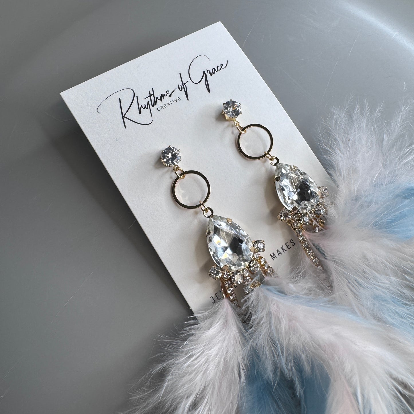 Dreamy Pink & Blue Feather Earrings – Rhinestone Dangles for Boho Queens