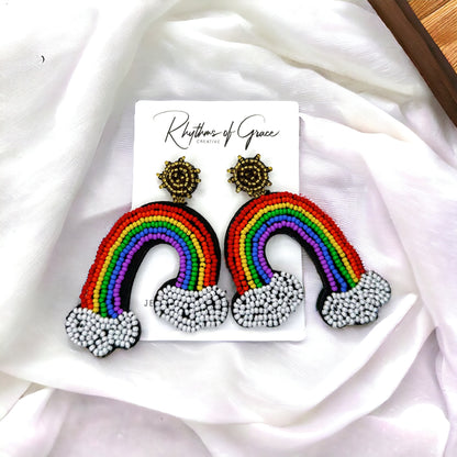 Rainbow Vibes Only – Hand-Beaded Rainbow Earrings for Joyful Style! 🌈