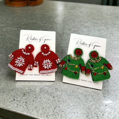 "Merry Christmas, Ya Filthy Animal!" - Beaded Christmas Sweater Earrings