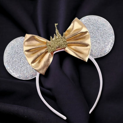 Princess Castle Mouse Ears, Gold Bow, Silver or Gold Castle - Brand New!
