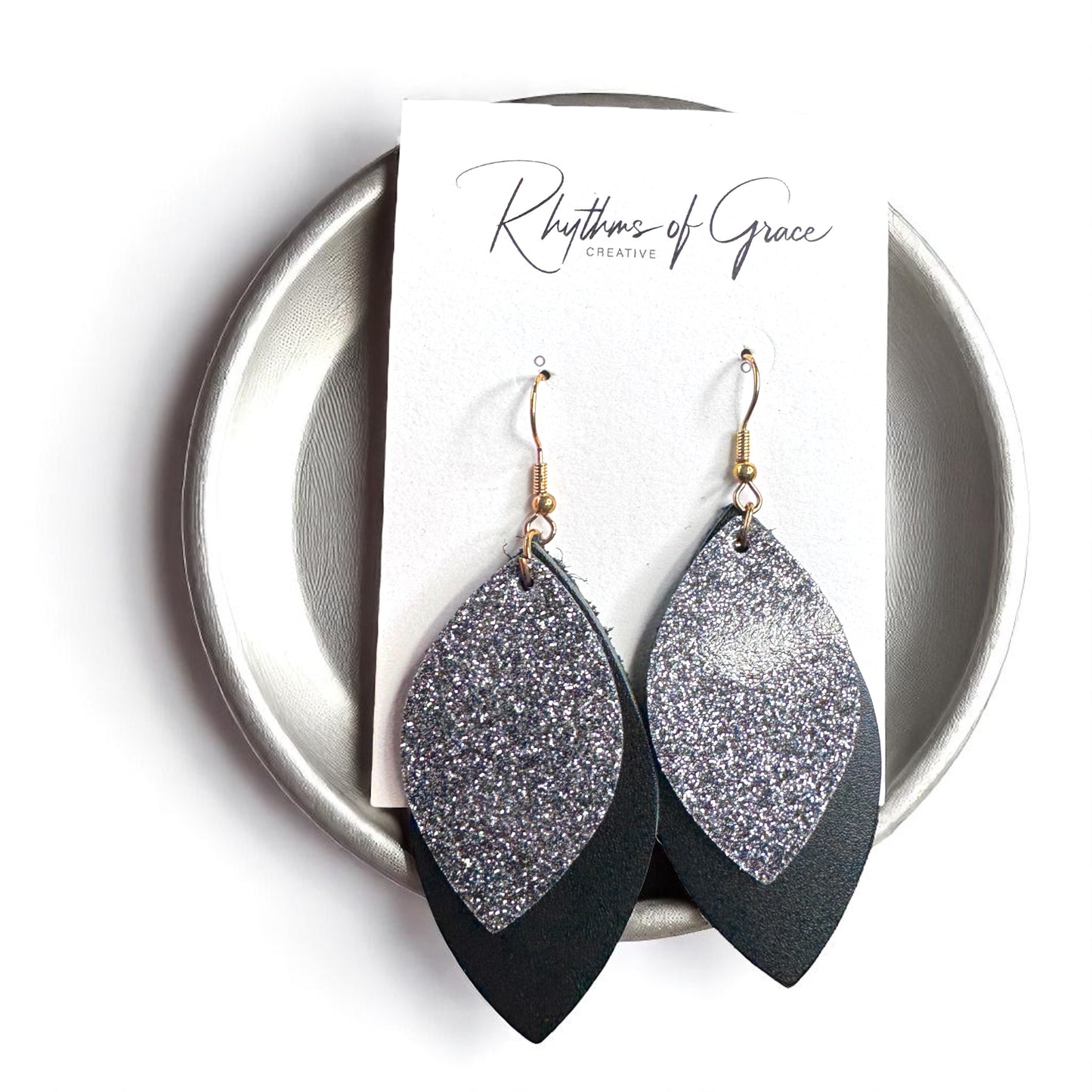 Spark Up Your Style: Chic Black Layered Leather Earrings - Gold or Silver Accent!