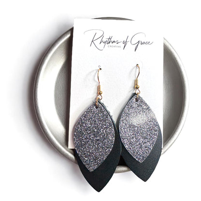 Spark Up Your Style: Chic Black Layered Leather Earrings - Gold or Silver Accent!
