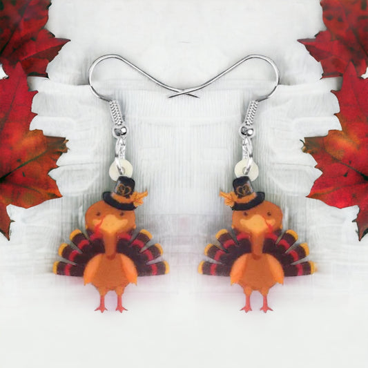 Turkey Earrings - Thanksgiving Earrings, Thanksgiving Accessories, Turkey Trot, Thanksgiving Turkey Earrings - Rhythms of Grace Creative