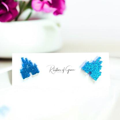 Sparkle Like a Princess: Glitter Cinderella Castle Earrings for Your Royal Ears!
