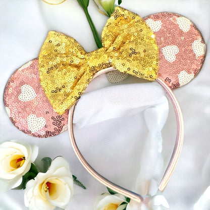 Stunning Pink and Gold Mouse Ears Headband, Valentine’s Day, Disney