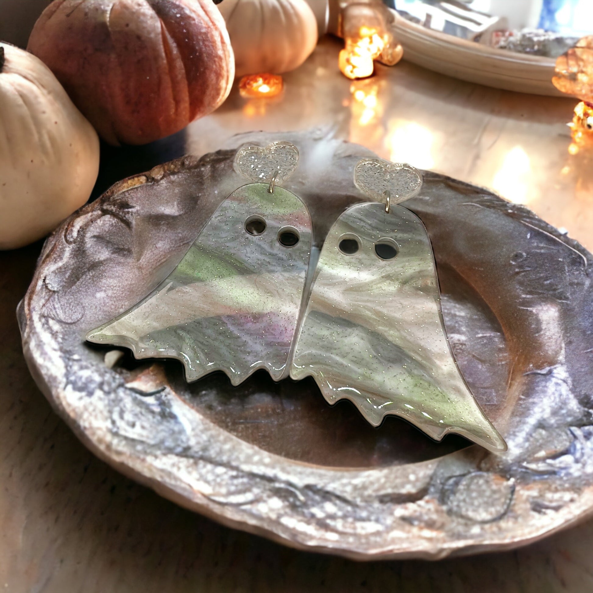 Ghost Earrings - Halloween Jewelry, Halloween Studs, Halloween Accessories, Trick or Treat, Ghost Earrings, Cute Ghost - Rhythms of Grace Creative