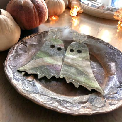 Ghost Earrings - Halloween Jewelry, Halloween Studs, Halloween Accessories, Trick or Treat, Ghost Earrings, Cute Ghost - Rhythms of Grace Creative