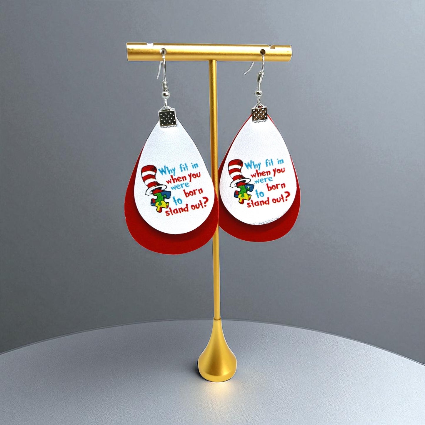 “Why Fit In?” Autism Awareness Teardrop Earrings – Stand Out in Style!