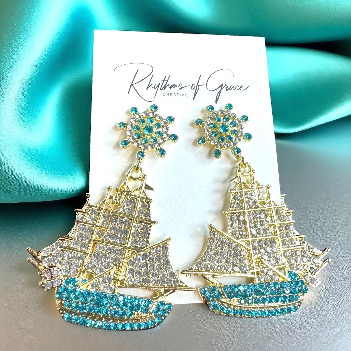 Sail Away in Style: Rhinestone Sailboat Dangle Earrings