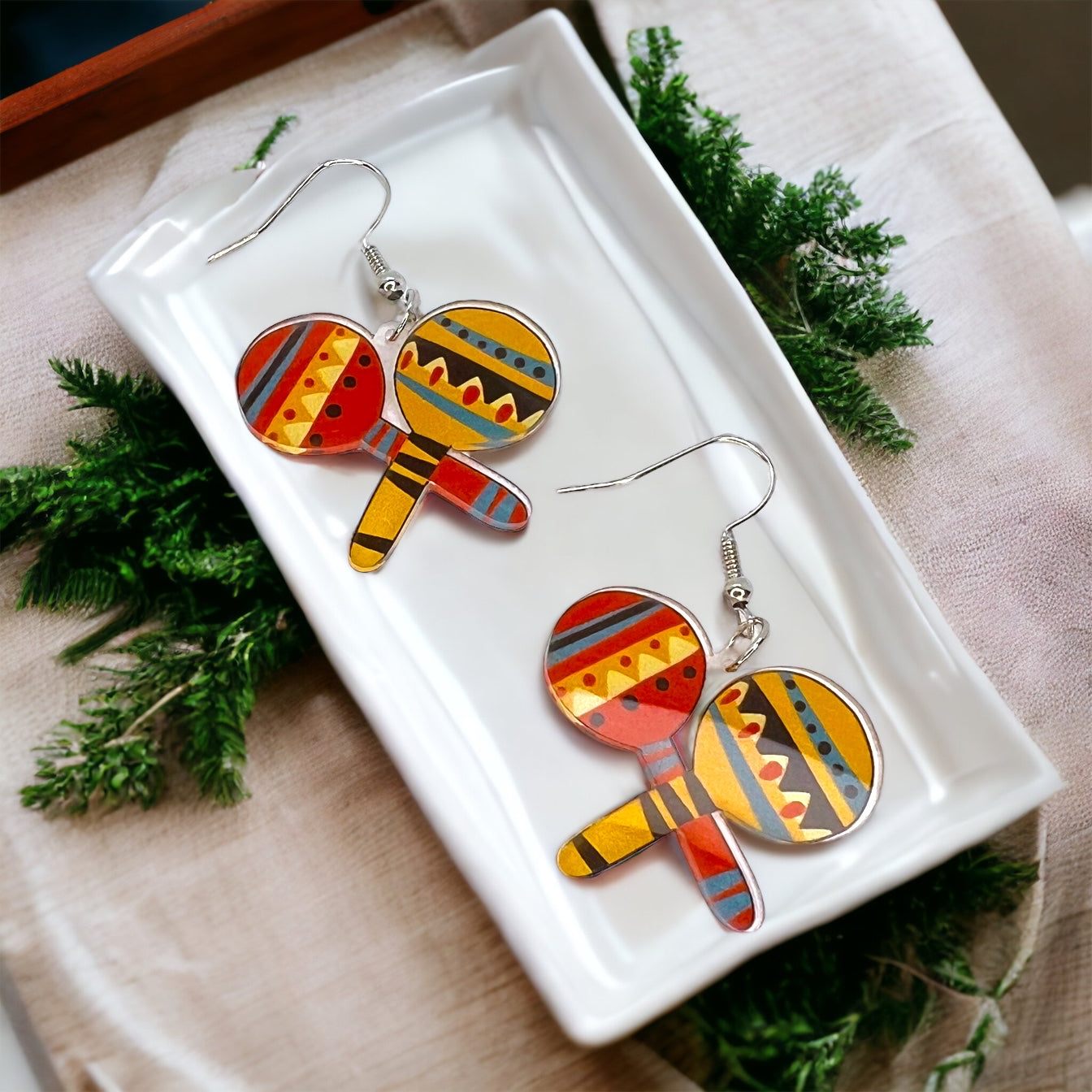 Fiesta Maracas Earrings - Mexican Noise Makers, Halloween Earrings, Halloween Costume, Cinco de Mayo, Taco Tuesday, Dia de los Muertos - Rhythms of Grace Creative