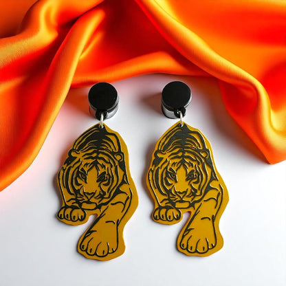 Fierce Tiger Earrings – Mirrored Acrylic Statement Dangles