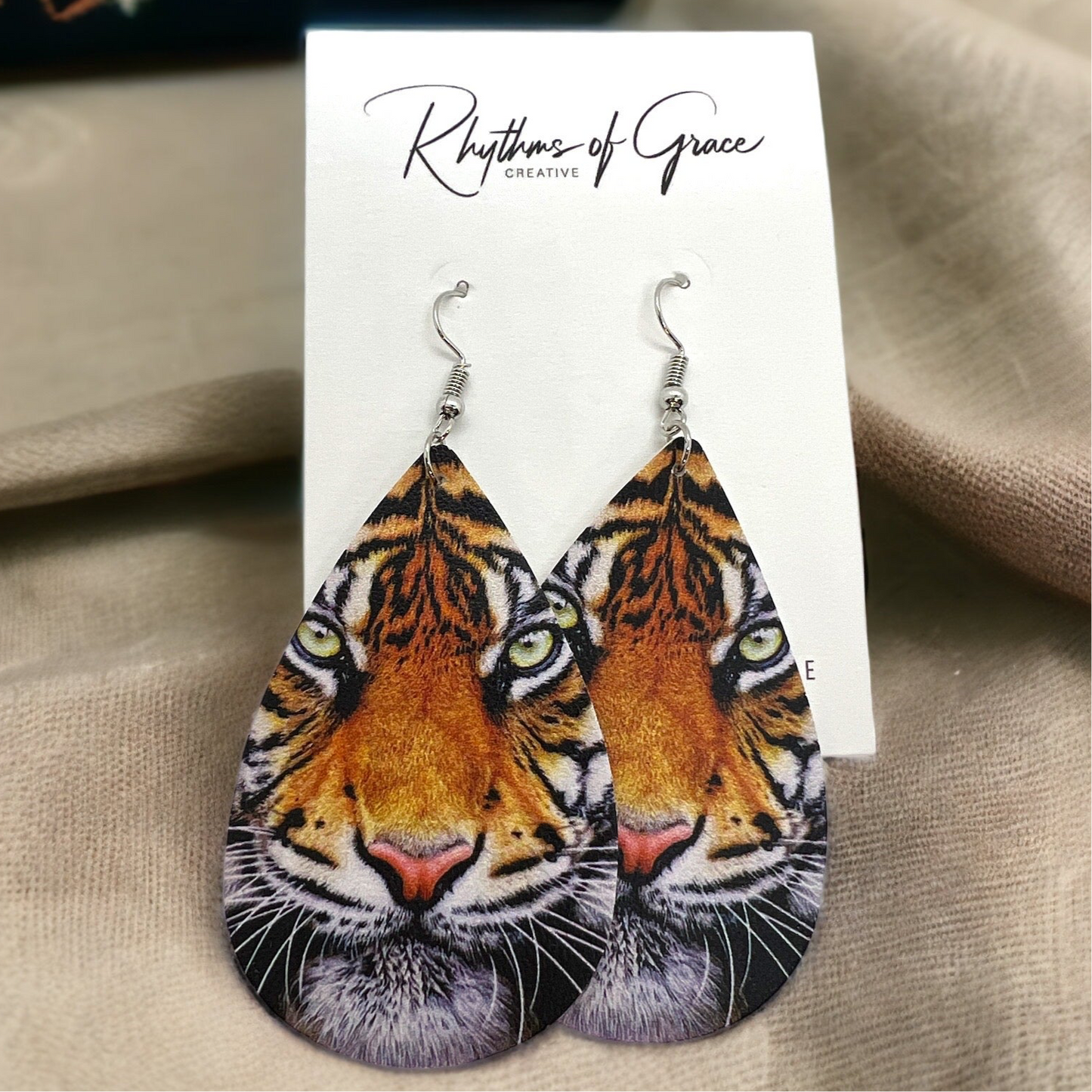 Roar with Style: Tiger Teardrop Dangle Earrings - Rhythms of Grace Creative